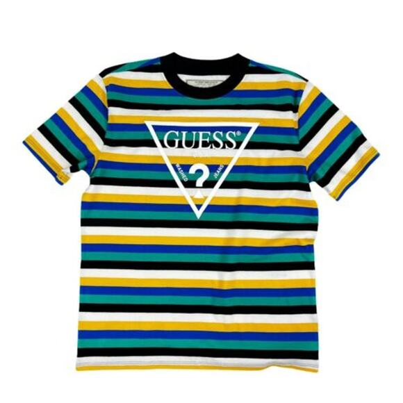 GUESS Vista T-Shirt 100% Cotton Short Sleeve Crew Neck Striped Multicolor Large - Picture 1 of 6